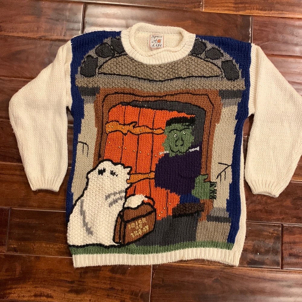 Vintage Spice of Life Halloween Ghost Frankenstein Sweater S